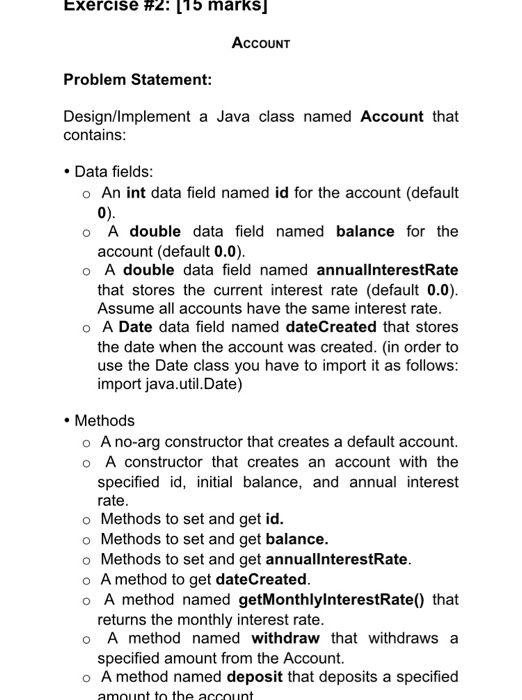 Solved Exercise #2: [15 marks] ACCOUNT Problem Statement: | Chegg.com
