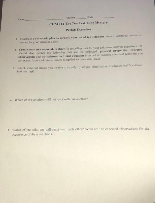 Solved The Ten Test Tube Mystery In this experiment, you