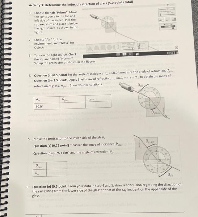 Solved . Activity 2. Total Internal reflection (water and | Chegg.com