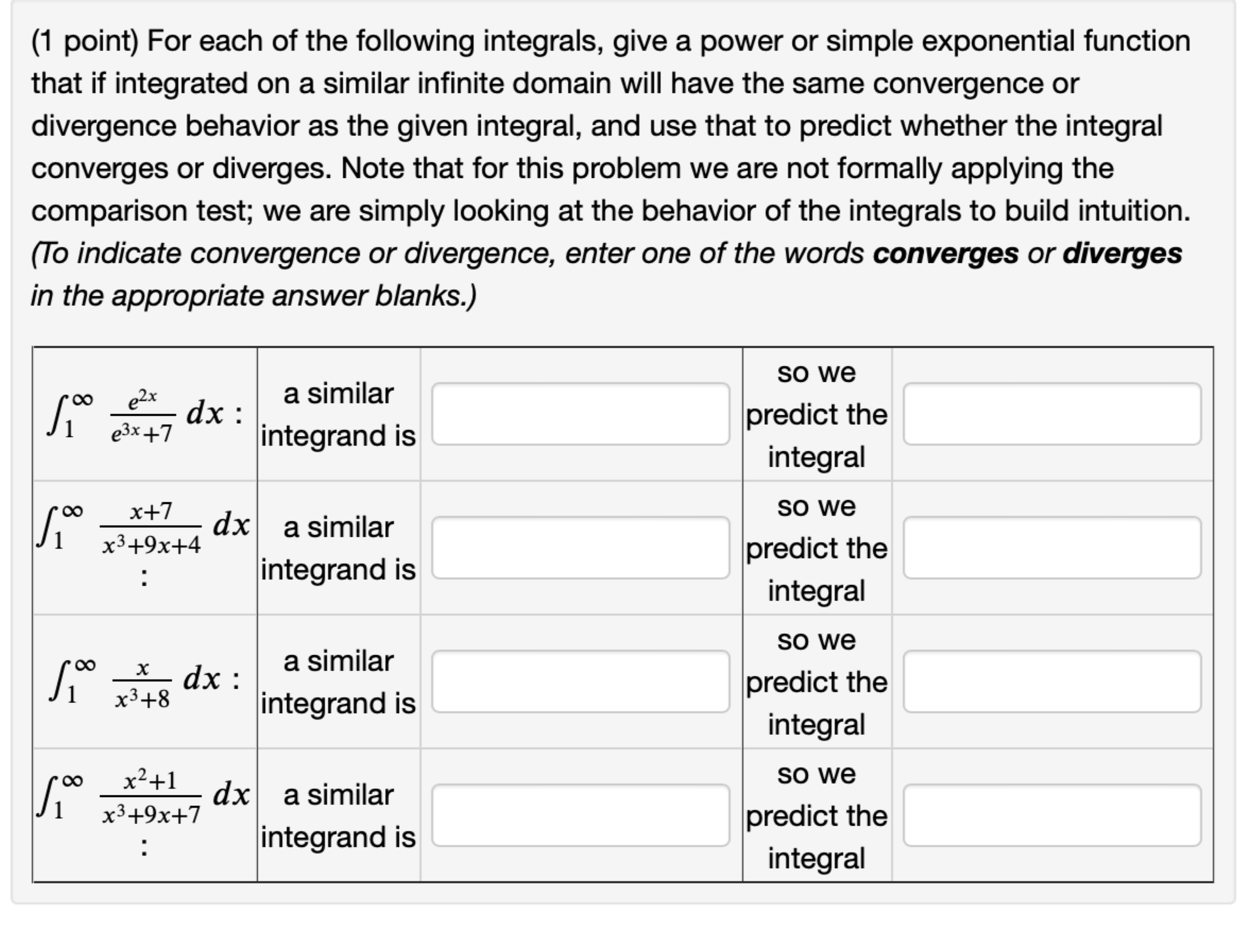 Solved (1 ﻿point) ﻿For each of the following integrals, give | Chegg.com