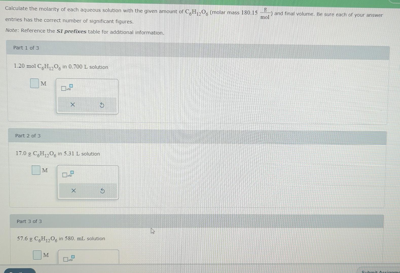Solved Calculate the molarity of each aqueous solution with | Chegg.com
