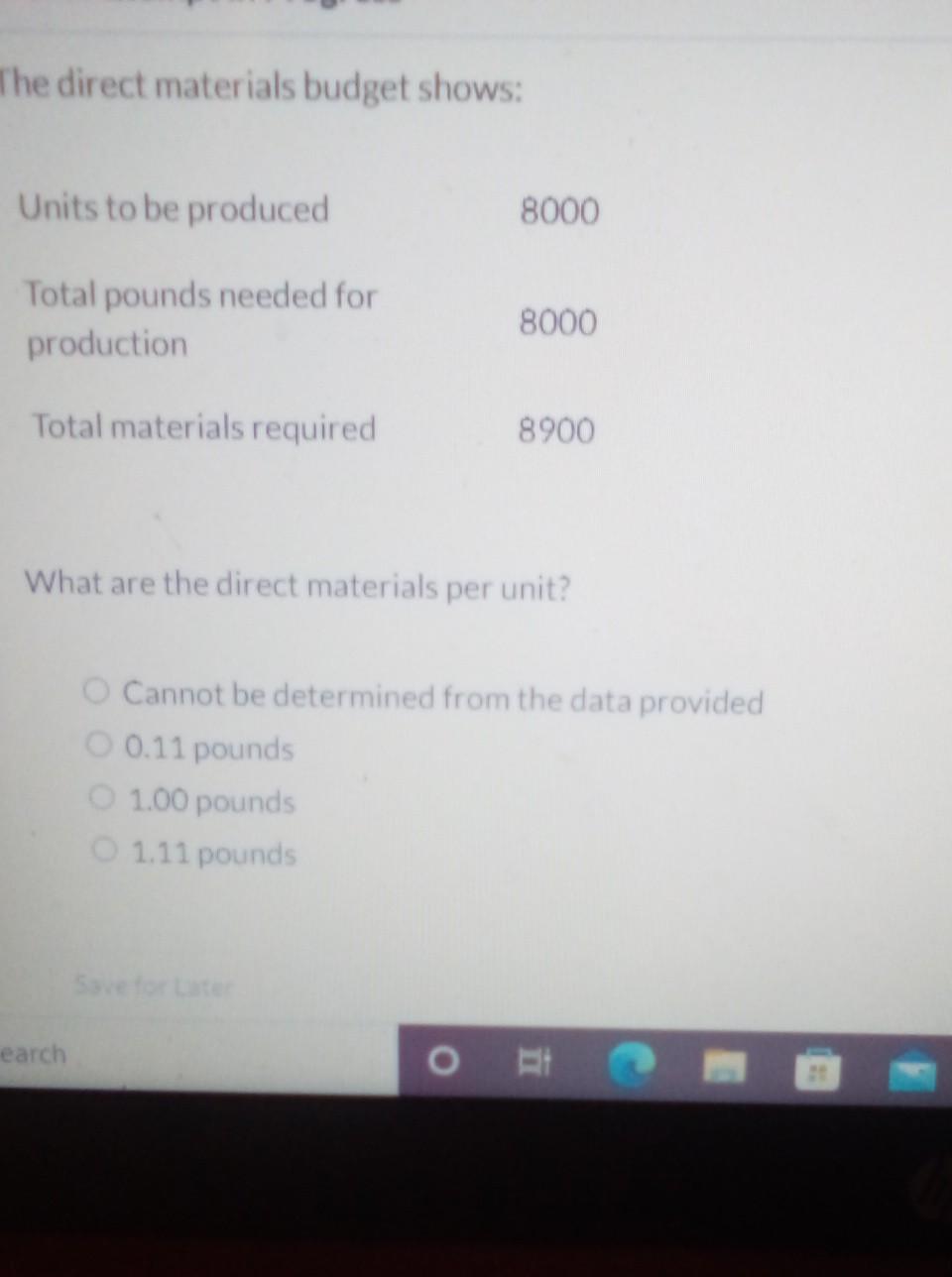 Solved The direct materials budget shows Units to be