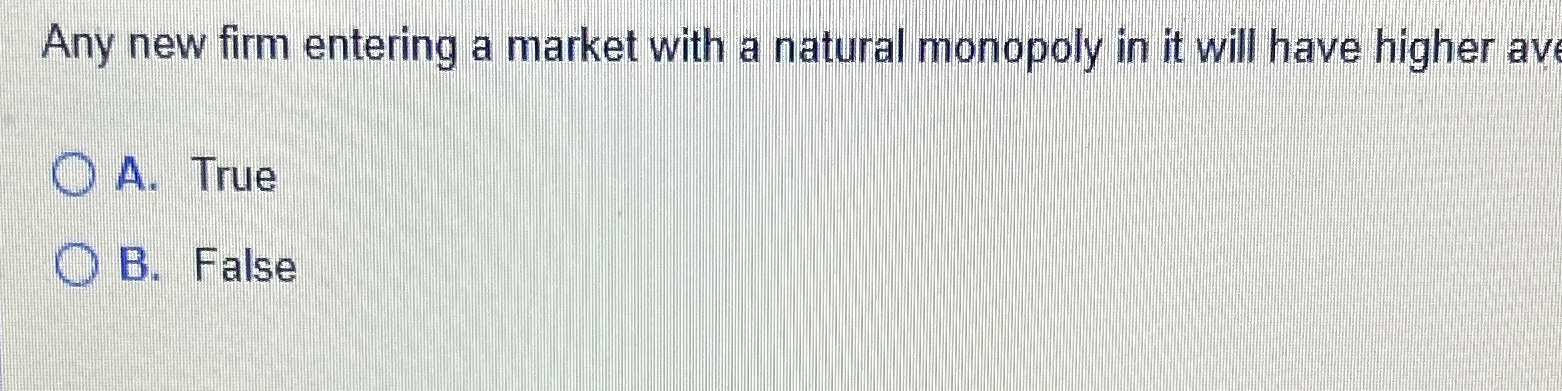 Solved Any new firm entering a market with a natural | Chegg.com