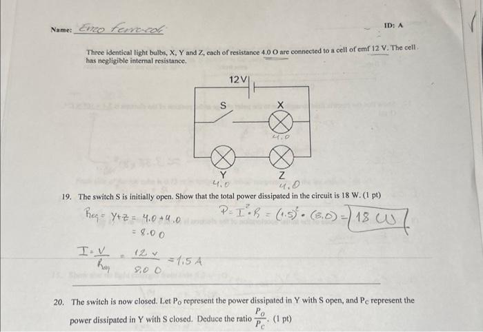 Solved Three Identical Light Bulbs, X,Y And Z, Each Of | Chegg.com