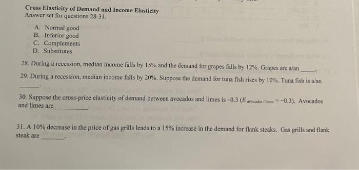 Solved Cross Elasticity of Demand and Income Elasticity | Chegg.com