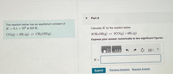 Solved The reaction below has an equilibrium constant of | Chegg.com