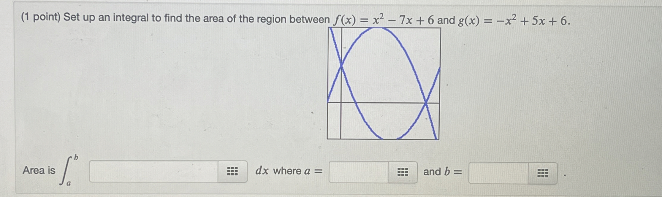 Solved (1 ﻿point) ﻿Set up an integral to find the area of | Chegg.com