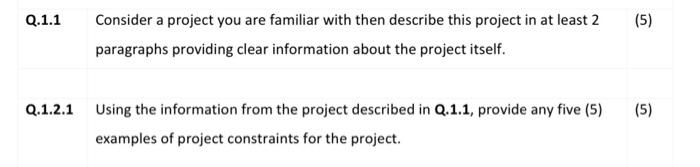 Solved Q.1.1 Consider a project you are familiar with then | Chegg.com