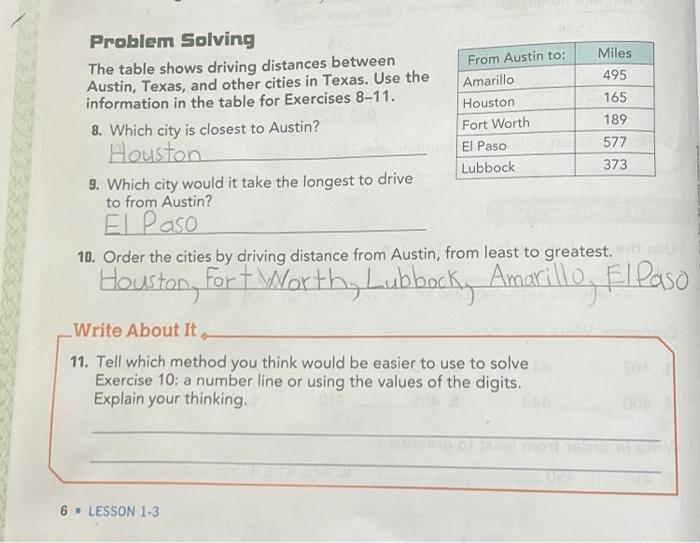 Solved Problem Solving The table shows driving distances | Chegg.com