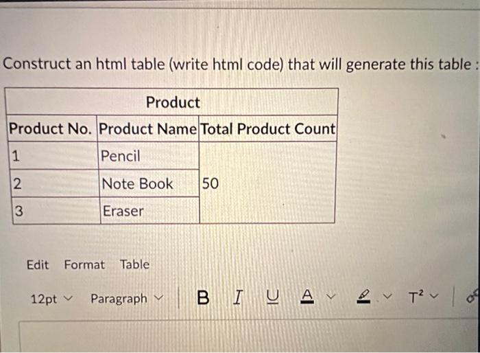 Solved Construct An Html Table Write Html Code That Will Chegg Com   Image