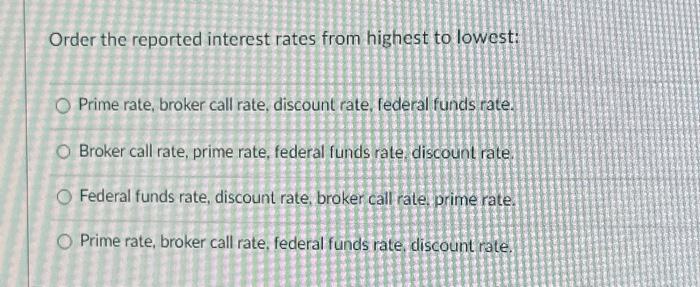 Solved Order the reported interest rates from highest to | Chegg.com