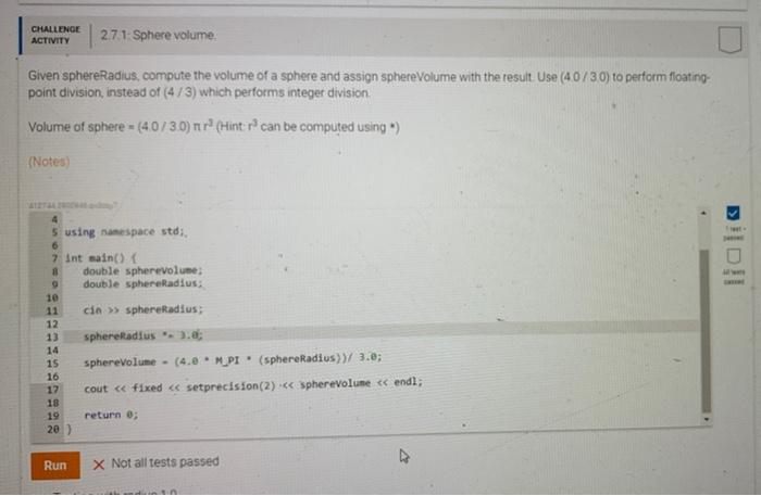 Solved Given sphereRadius, compute the volume of a sphere | Chegg.com