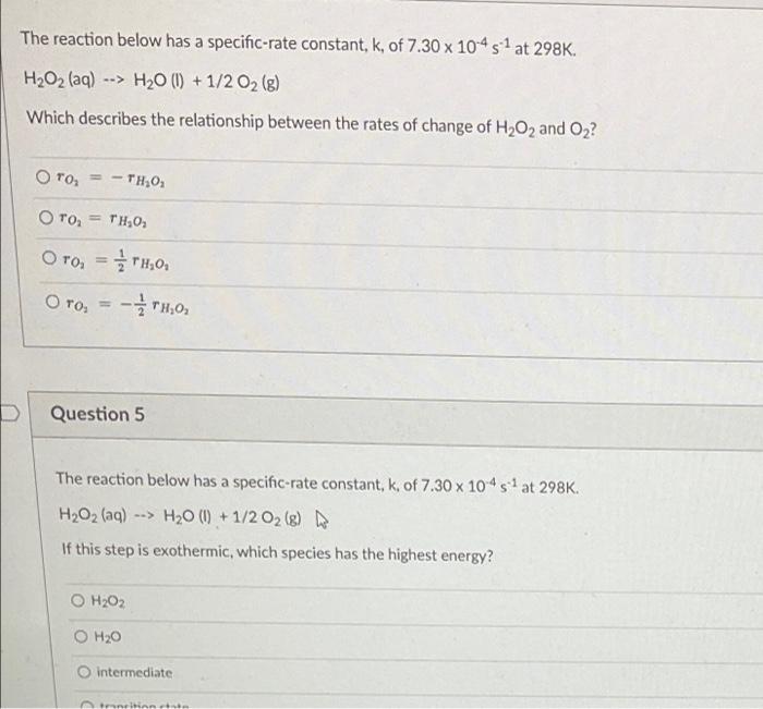 Solved Question 1 The reaction below has a specific-rate | Chegg.com