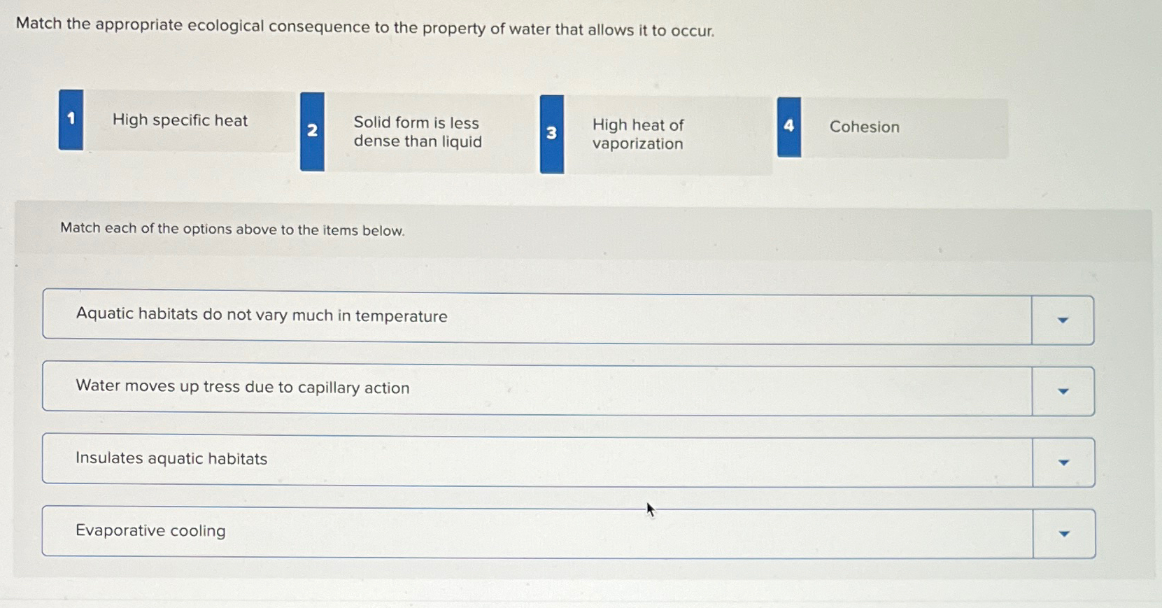 Solved Match The Appropriate Ecological Consequence To The | Chegg.com