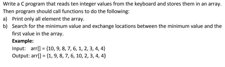Solved Write a C program that reads ten integer values from | Chegg.com