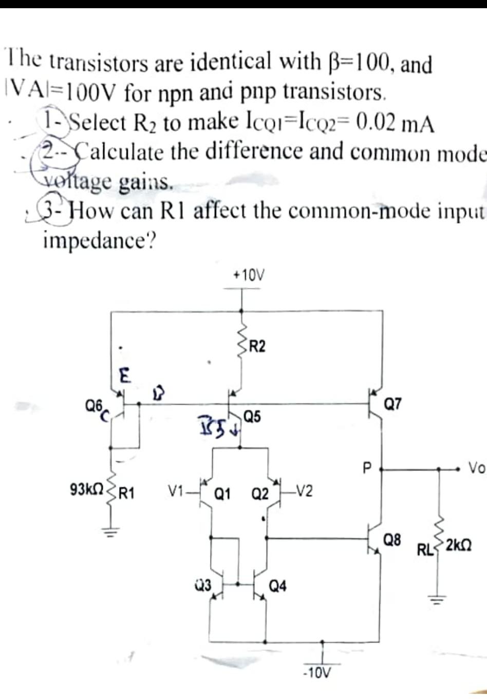 Solved The Transistors Are Identical With B-100, And | Chegg.com