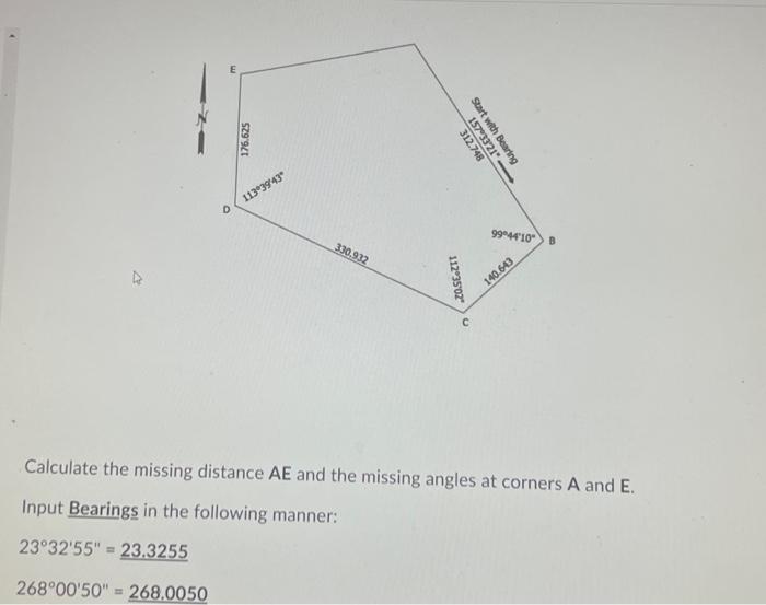 Solved Calculate the missing distance AE and the missing | Chegg.com