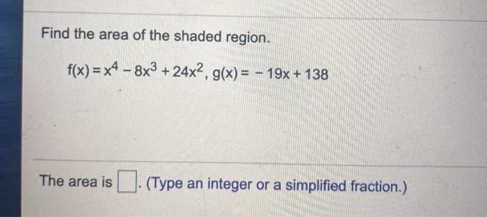 Solved Find the area of the shaded region. f(x)=x4 - 8x3 + | Chegg.com