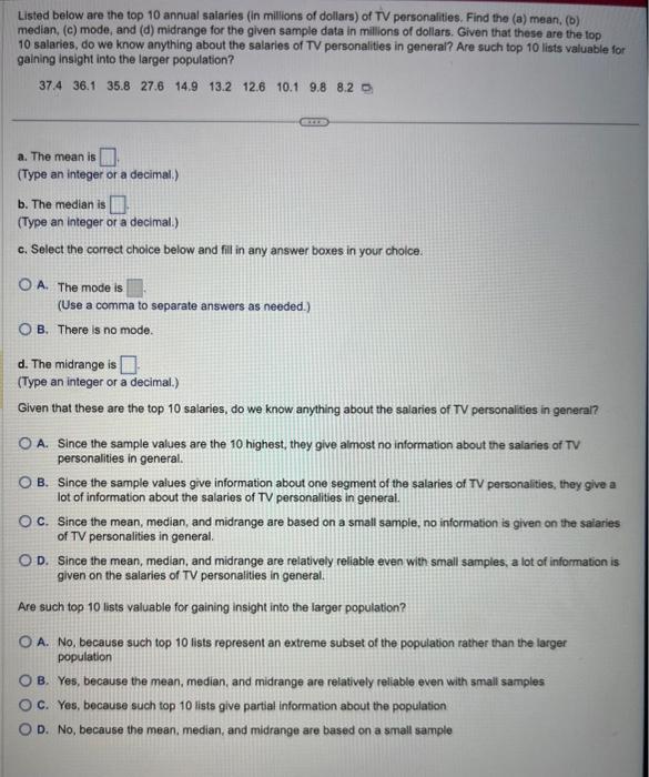 Solved Listed below are the top 10 annual salaries (in