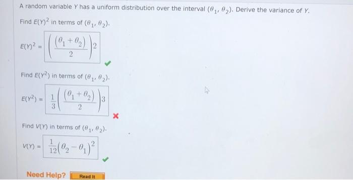 Solved A random variable Y has a uniform distribution over | Chegg.com