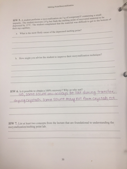 Solved Melting Point Recrystallization HW 5. A student | Chegg.com