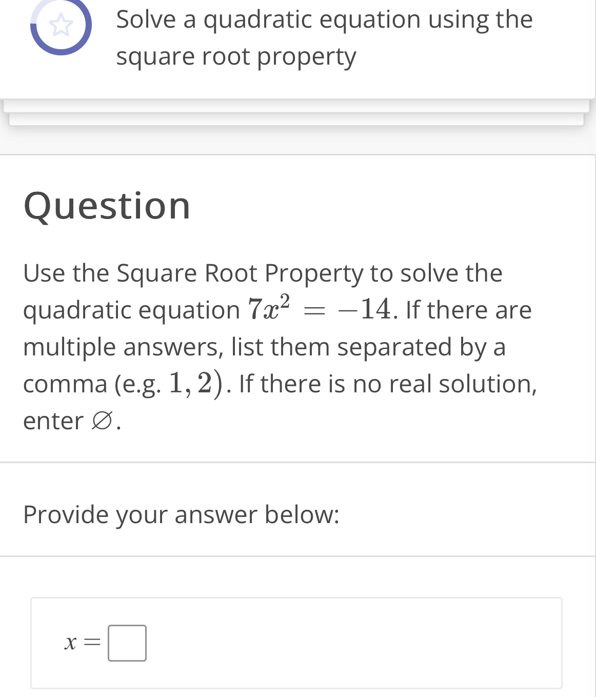 Solved Solve a quadratic equation using the square root | Chegg.com