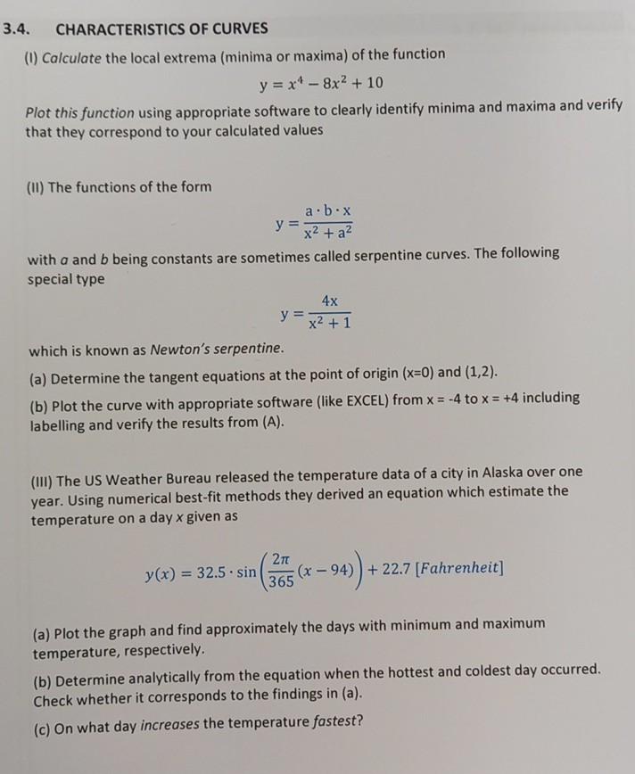 Solved 3 4 Characteristics Of Curves 1 Calculate The Chegg Com