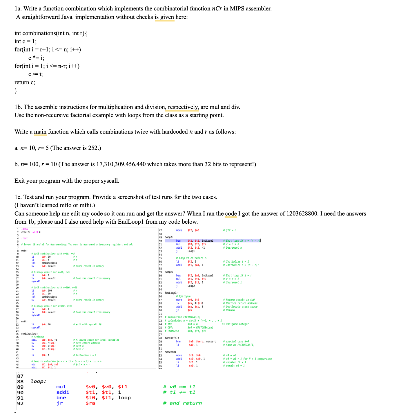 Solved 1a. ﻿Write a function combination which implements | Chegg.com