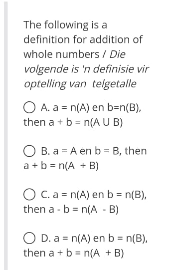 Solved The following is a definition for addition of whole | Chegg.com