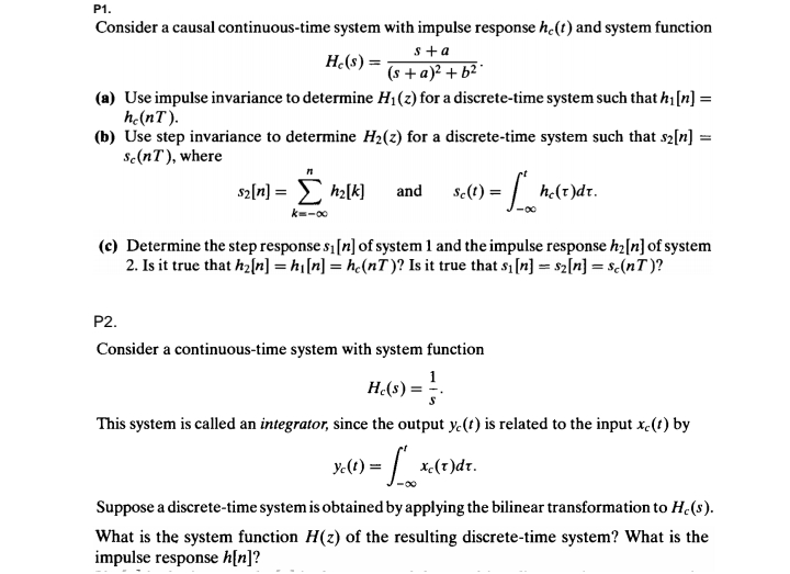 Solved P1. = Consider a causal continuous-time system with | Chegg.com