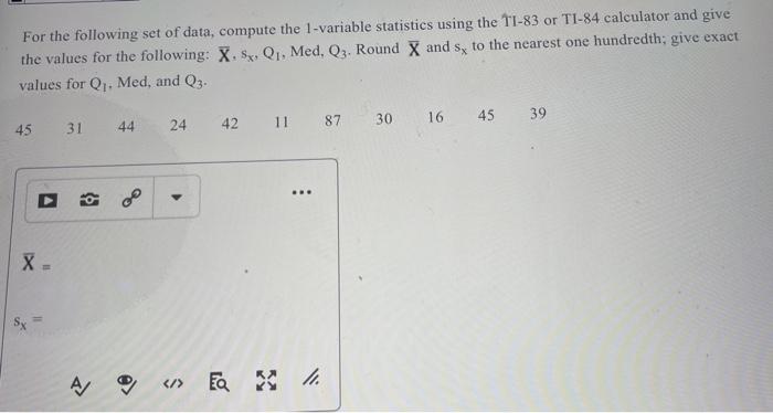 Solved For the following set of data, compute the 1-variable | Chegg.com