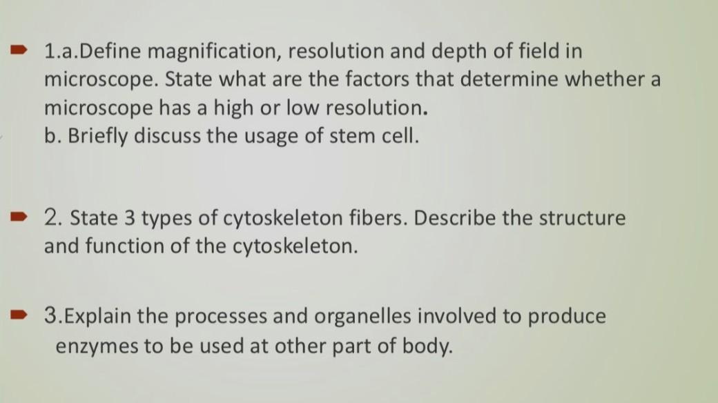 Solved 1.a.Define magnification, resolution and depth of