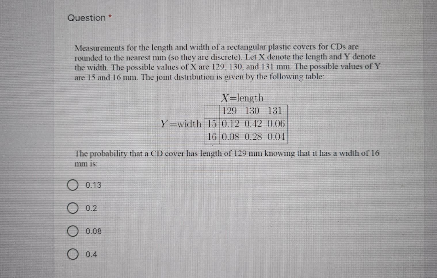 Solved Question * Measurements for the length and width of a | Chegg.com