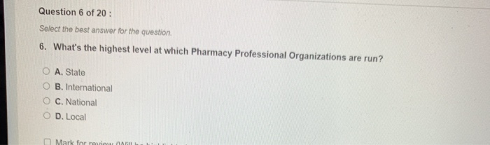 Solved Question 6 Of 20 Select The Best Answer For The Chegg