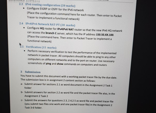 SISTI! 2.3 ipv6 routing configuration (20 marks) • configure eigrp or ospf for the ipv6 network (place the configuration comm