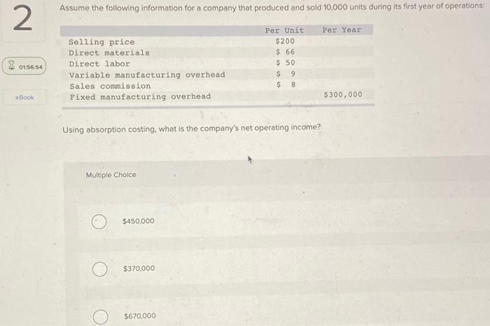 Solved Assume the following information for a company that | Chegg.com