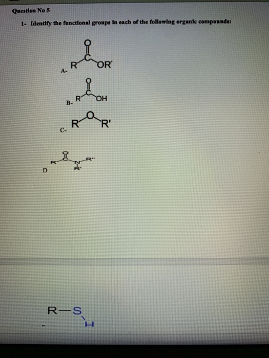 Solved Question No 5 1. Identify the functional groups in | Chegg.com