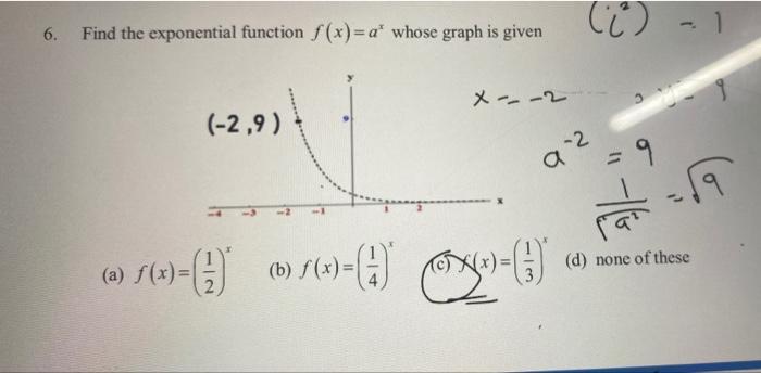 Solved 6. Find the exponential function f(x)= a' whose graph | Chegg.com