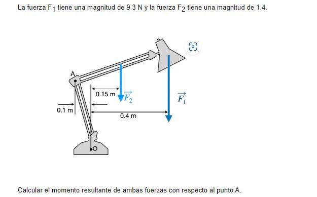 La fuerza \( F_{1} \) tiene una magnitud de \( 9.3 \mathrm{~N} \) y la fuerza \( \mathrm{F}_{2} \) tiene una magnitud de \( 1