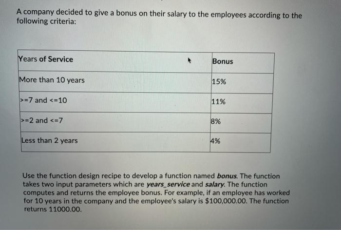 Solved A company decided to give a bonus on their salary to | Chegg.com