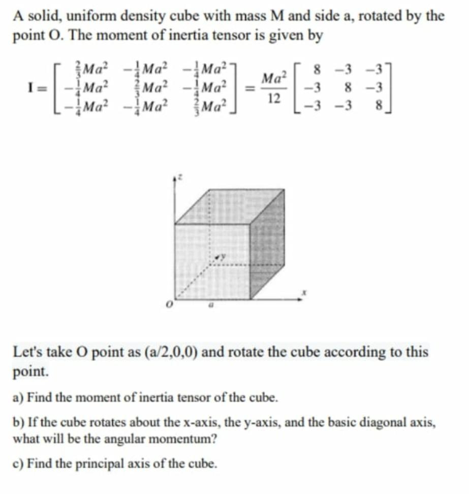 Solved A solid, uniform density cube with mass M and side a, | Chegg.com