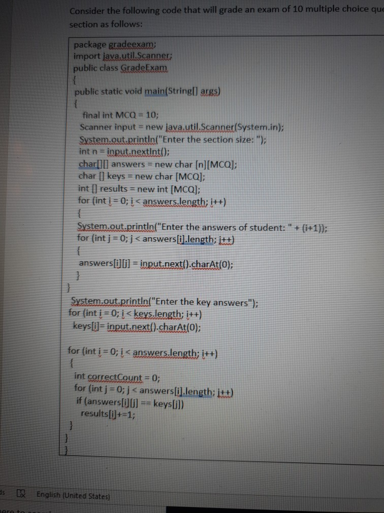 Solved Consider the following code that will grade an exam | Chegg.com