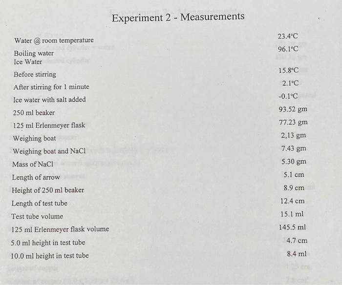 Solved Experiment 2 Measurements Density of Water Mass of