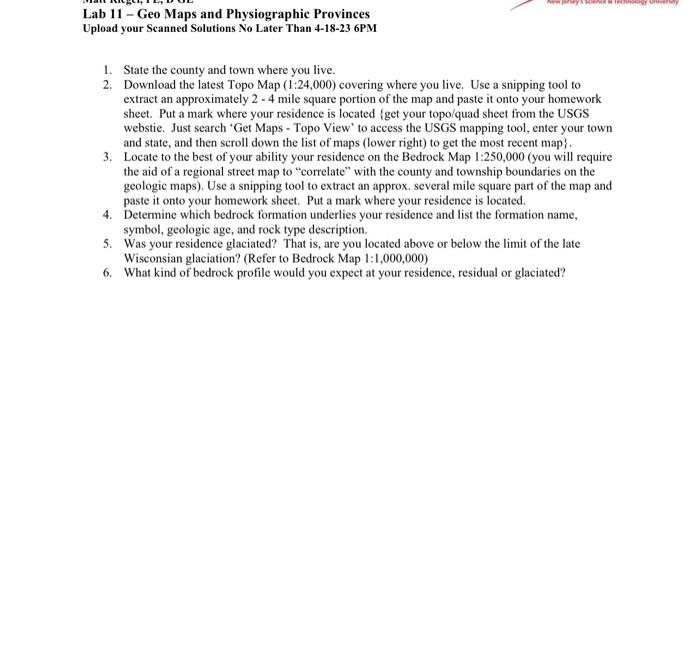 Lab 11 - Geo Maps and Physiographic Provinces Upload | Chegg.com