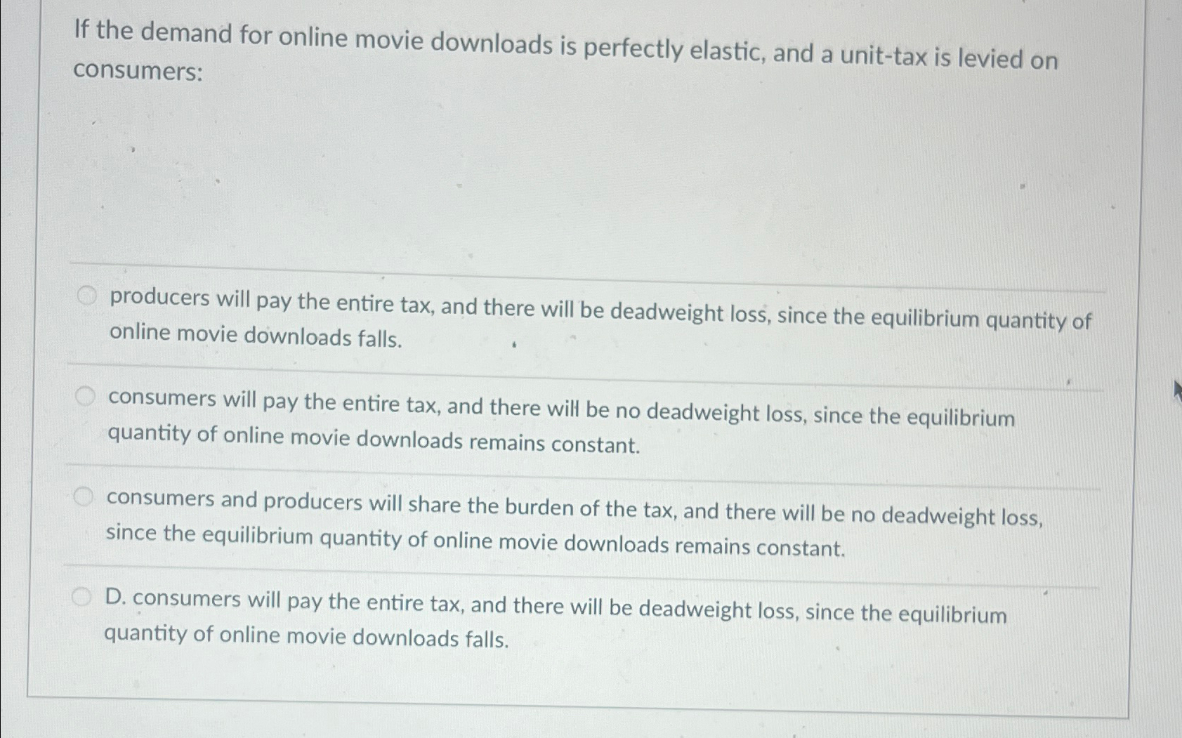 Solved If the demand for online movie downloads is perfectly | Chegg.com