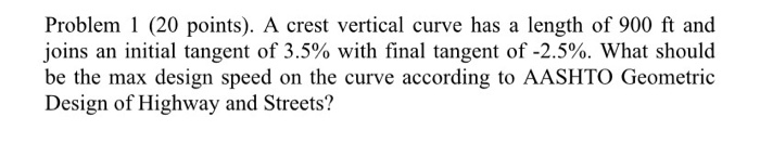Solved Problem 1 (20 points). A crest vertical curve has a | Chegg.com