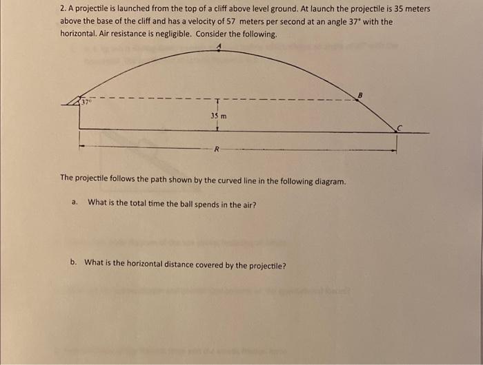 Solved 2. A projectile is launched from the top of a cliff | Chegg.com