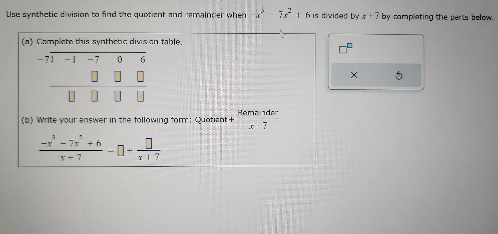 Solved Use synthetic division to find the quotient and | Chegg.com