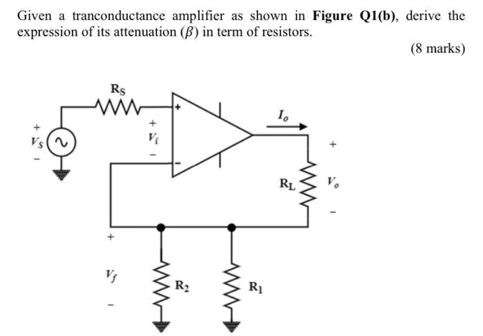 Solved Given A Tranconductance Amplifier As Shown In Figure | Chegg.com