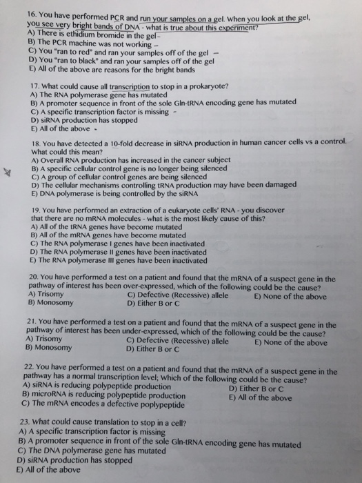 Solved 16. You have performed PCR and run your samples on a | Chegg.com